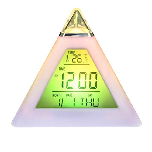 Despertador 7 Colores Pirámide Colorida Reloj Despertador LCD Termómetro De Luz Nocturna Reloj De Pared Digital Reloj Led Cambiable Accesorio De Decoración del Hogar