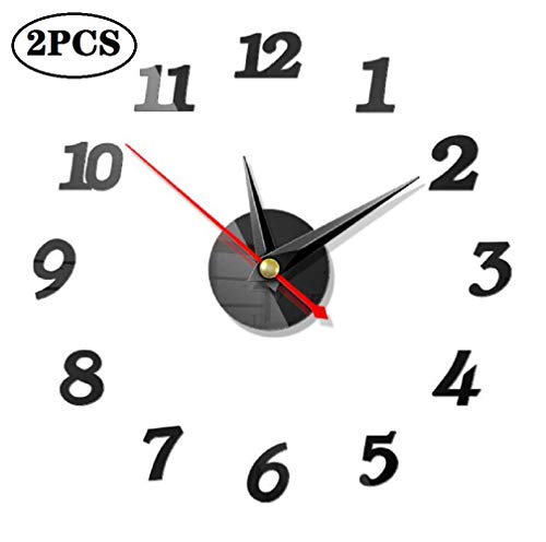 DIY Reloj de Pared, 2 Piezas 3D Relojes de Pared Espejo Pegatina DIY Frameless Gran Reloj de Pared Números Romanos para Decorar la Oficina Casa