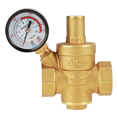 DN20 - Válvula de reducción de presión de agua ajustable de latón con manómetro contador de presión, reductor ajustable de presión de agua de latón (DN20)