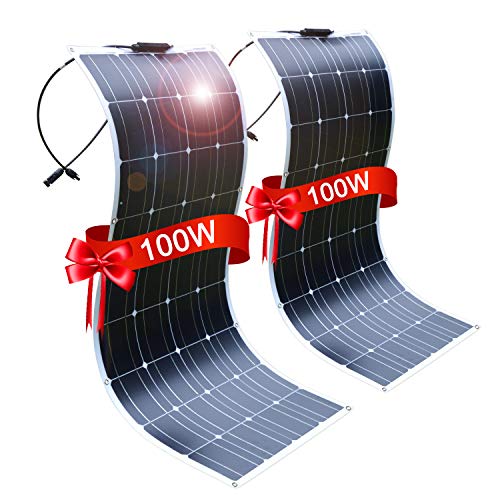 DOKIO 2*100W Panel Solar MONOcristalina SEMIFLEXIBLE LIGEREZA ideal para la energía solar al aire libre, embarcaciones, camping, caravanas o autocaravanas