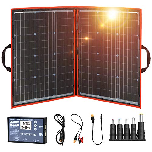 DOKIO Panel Solar Plegable 100w monocristalino para cargar 12v Batería , PORTáTIL, impermeable,ideal embarcaciones, camping, caravanas
