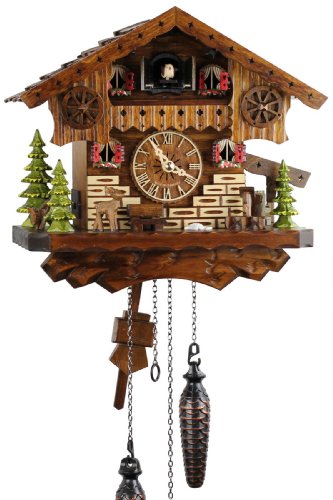 Eble 21448 - Reloj de cuco (mecanismo de cuarzo, funciona con pilas, 26 cm), diseño de casa de la selva negra