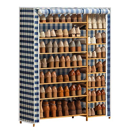 El almacenamiento en zapatero es simple y práctico Bastidores de zapatos 7 niveles Zapato de zapatos Doble fila Estante de zapata de almacenamiento con cubierta a prueba de polvo y marco de madera par