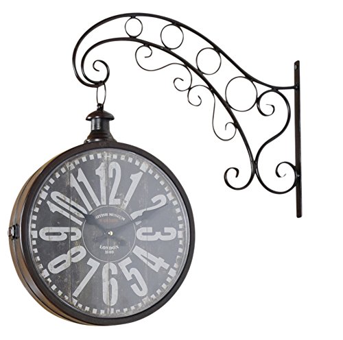 elbmöbel Reloj de pared de metal marrón vintage, reloj de estación de tren, estilo rústico