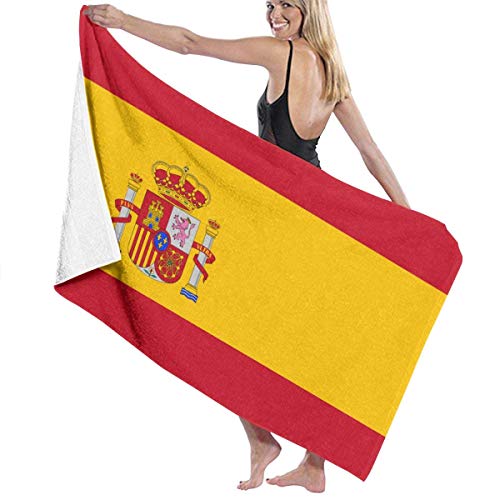Elsaone Toallas de Playa Bandera de España Toalla de Manta de Playa Grande Toalla de baño Ultra Suave Altamente Absorbente de Gran tamaño 32 x 52 Pulgadas