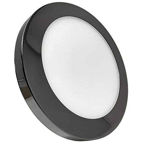 FactorLED Plafón Led Techo Circular 18W chip Osram, Placa Superficie para baño, cocina, salón, dormitorio, etc. Downlight interior, Color de Luz Seleccionable (CCT) (Negro Cromado, Luz cálida)