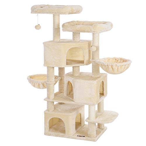 FEANDREA Árbol Grande para Gatos con 3 Cuevas, 164 cm, Beige PCT098M01