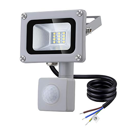 Floodlight LED Proyector de 10W Proyector con Sensor de Movimiento 800lm Luz de Seguridad Ultrafina Impermeable IP65 Luz de Paisaje para Exteriores 6500K Blanco frío Para Garaje Courtyard Plaza