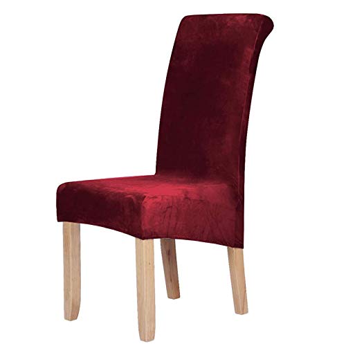 Freedconne - Fundas para silla de comedor, de terciopelo y elastano, terciopelo, rojo vino, Set of 6 (Large)