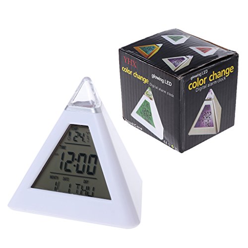Fugift Triángulo Pirámide Tiempo 7 colores Cambio LED Alarma Digital LCD Reloj Termómetro Nuevo Hogar Decoración