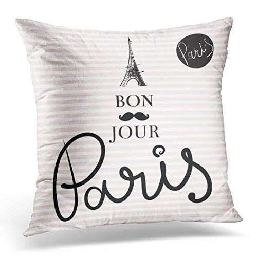 Funda de almohada decorativa pintada a mano con la Torre Eiffel Bonjour Paris, funda de almohada cuadrada para decoración del hogar, 45,7 x 45,7 cm