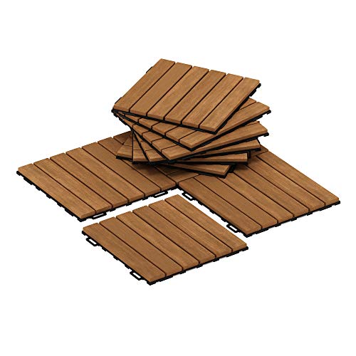 Furinno Tioman Piso Exterior Cubierta De Madera Azulejo Interlock 10Pc / CTN, Color Roble Miel