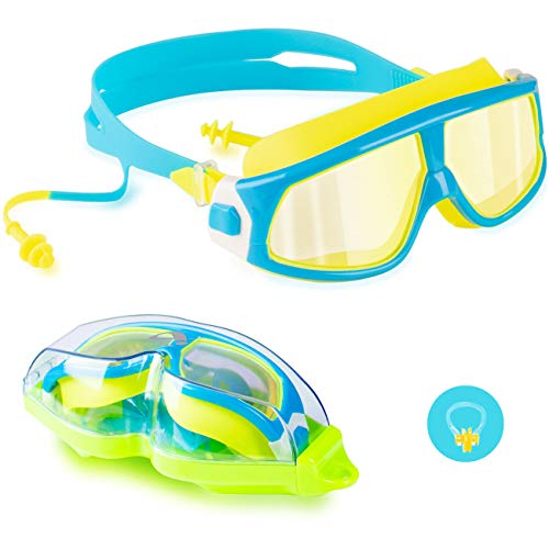 Gafas de natación para niños, con antiniebla, impermeables, protección UV, y transparente para niños, niñas, niños y adolescentes de 3 a 15 años con estuche de almacenamiento
