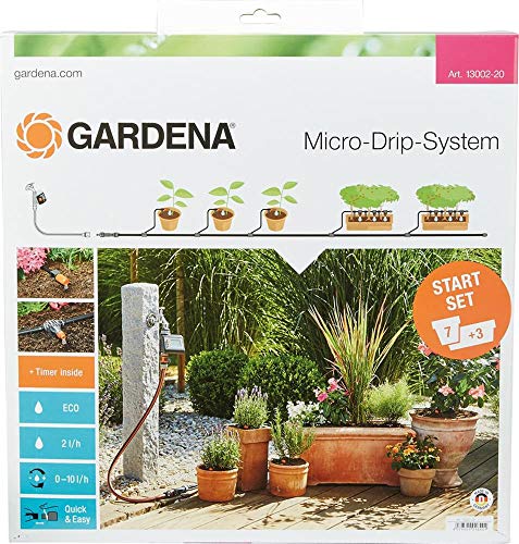 Gardena 13002-20 Set de inicio M automático, el práctico sistema goteo Micro-Drip con programador de riego para 7 macetas y 3 tinajas, Terracotta