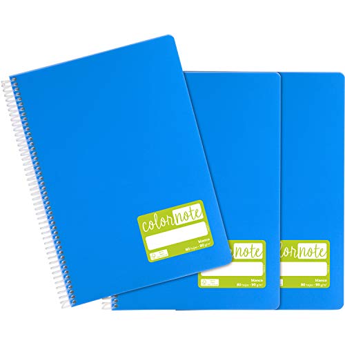 Grafoplás 98527630. Pack de 3 Cuadernos de Hojas Blancas, A4, Tapas Polipropileno Azul, Certificados FSC, Serie ColorNote