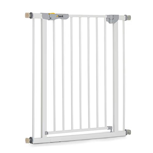 Hauck Autoclose N Stop - Puerta de seguridad para escaleras y puertas, magnética, cierre automático, indicador visual, 75-80 cm, sin taladrar, hierro, blanco