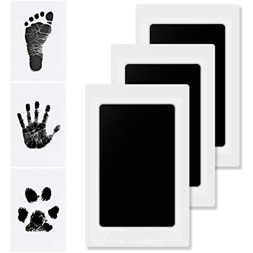 Hipeqia Impresión manos huellas bebé, huellas mascotas kit almohadilla de tinta Clean Touch, la piel no toca color, sello sin tinta no tóxico, bebés recuerdo o recién nacidos ducha regalo, Negro 3Pack