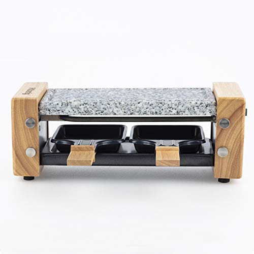 H.KOENIG Raclette 2 Personas, Plancha De Piedra Natural, 350 W, Acero Inoxidable, Madera, 2 Sartenes Antiadherentes, WOD2 H.KOENIG Raclette 2 Personas, Plancha De Piedra Natural, 350 W, Acero Inoxidable, Madera, 2 Sartenes Antiadherentes, WOD2