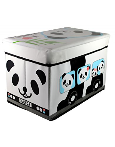 Home Line Puff/Baúl Infantil Plegable para Almacenamiento de Juguetes, de Color Blanco y Negro. Diseño Oso Panda 48x31x31cm.-Hogarymas-