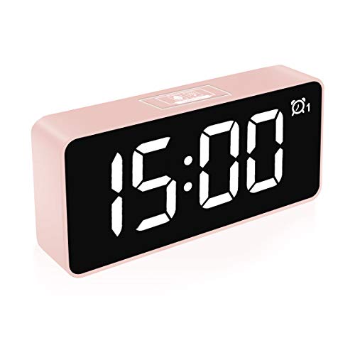 HOMVILLA Reloj Despertador Digital, Relojes con Pantalla LED de 4.6 con Alarma Dual, Puerto de Carga USB 12/24 Horas Brillo Ajustable Función de Repetición 25 Música, para Dormitorio Oficina y Viajes