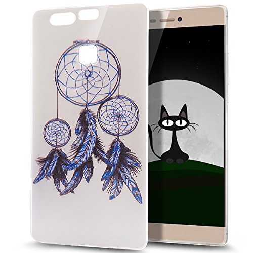 Huawei P9 caso, Huawei P9 magmle, arte cristalino ikasus rasguñar-resistente xeptio serie de marco Flexible silicona carcasa de goma para Huawei P9 Blue Dream Catcher Feather