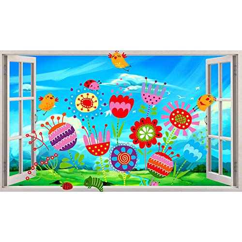 HUGF Pegatinas de pared Flowers Kids Colours Nursery Wall Stickers Bedroom Girls Boys Living Room