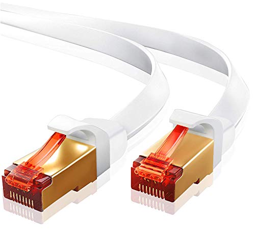 IBRA® 15M Cable de Red Gigabit Ethernet LAN Cat.7 (RJ45) CAT7 (Avanzado) | 10 Gbps a 600 MHz | Cables Chapado en Oro Plug STP | Patch | Router | Módem| Blanco Oblato