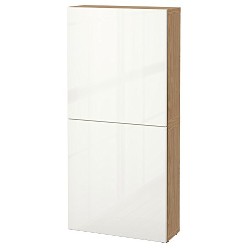 IKEA BESTA – Armario de pared con 2 puertas de madera de roble/selsviken brillante/blanco