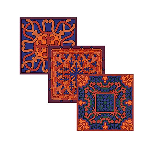 Images d´Orient Juego de 6 posavasos de cristal de PVC resistente al calor, lavable, azul oriental y naranja, 9 x 9 cm