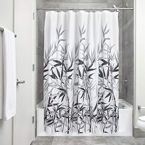 InterDesign Anzu Cortina de ducha | Cortina de baño lavable a máquina de 183 x 183 cm | Cortinas modernas con estampado floral para bañera o plato de ducha | Poliéster gris InterDesign Anzu Cortina de ducha | Cortina de baño lavable a máquina de 183 x 183 cm | Cortinas modernas con estampado floral para bañera o plato de ducha | Poliéster gris