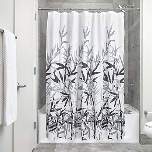 InterDesign Anzu Cortina de ducha | Cortina de baño lavable a máquina de 183 x 183 cm | Cortinas modernas con estampado floral para bañera o plato de ducha | Poliéster gris