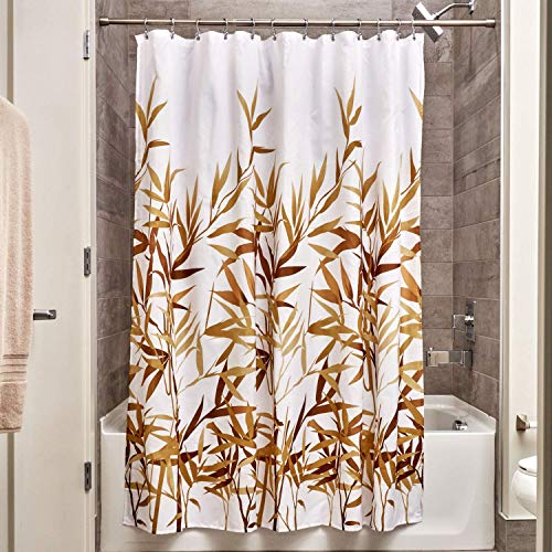 InterDesign Anzu Cortina de ducha | Cortina de baño lavable a máquina de 183 x 183 cm | Cortinas modernas con estampado floral para bañera o plato de ducha | Poliéster marrón