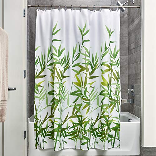 InterDesign Anzu Cortina de ducha | Cortina de baño lavable a máquina de 183 x 183 cm | Cortinas modernas con estampado floral para bañera o plato de ducha | Poliéster verde