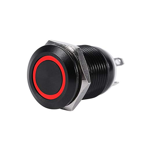 Interruptor de botón de encendido LED 12mm mini Qiilu Momentáneo Pulsador Interruptor 2A 36V Botón de arranque del motor IP65, IK08 (LED color Rojo)