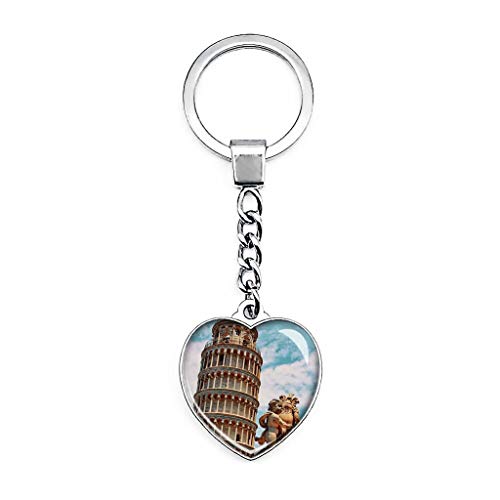 Italia Pisa - Llavero creativo de doble cara con forma de corazón de cristal y recuerdo de metal