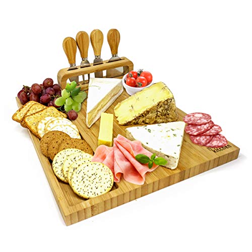 joeji's Kitchen Set de Regalo de Tabla de quesos | Tablas de Queso de bambú Tabla para quesos con Cuatro Cuchillos para quesos de Regalo - Ponga, Regalos de inauguración de la casa