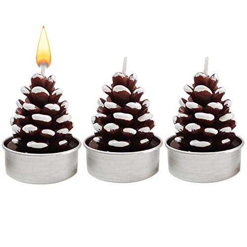 Juego de 3 velas de té con conos de pino, decoración de Navidad, delicadas velas decorativas hechas a mano, conos de pino artificiales delicados para fiestas, bodas, regalos de spa