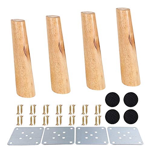 Juego de 4 patas de madera maciza, oblicuo, de repuesto, con placas de montaje y tornillos para sofá, cama, sofá, silla, oficina, color madera (base inclinada de 20 cm)