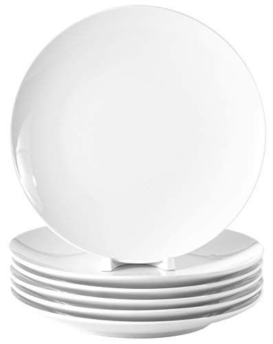 Juego de 6 platos llanos de porcelana auténtica de 240 mm de diámetro, color blanco, también para pintar, ideales para gastronomía y hogar.