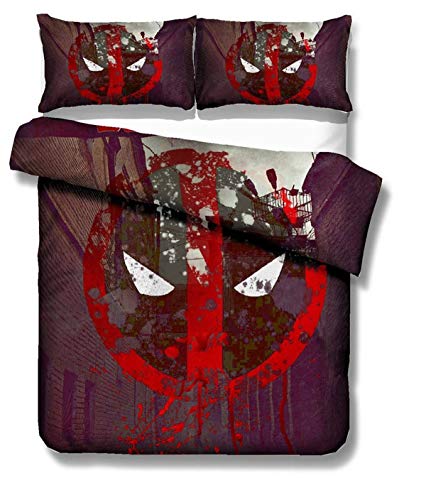 Juego de ropa de cama Deadpool Deadpool2, funda nórdica 100% microfibra, ropa de cama infantil, incluye 1 funda nórdica y 2 fundas de almohada (sin relleno) (A01, King 220 x 240 cm + (50 x 75 cm) × 2)