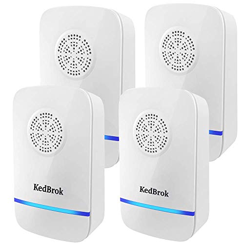 KedBrok Repelente Ultrasónico de Plagas, Repelente Mosquitos Ratones Control Repelente de Electrónico Interiores Anti Mosquitos Insectos Cucarachas Hormigas Roedores Arañas Pulga Moscas, 4 Pack