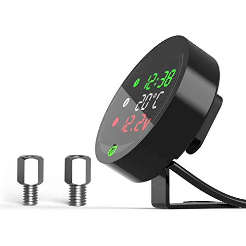 KKmoon Voltímetro LED Indicador 5 en 1 Reloj Termometro Digital Moto 9-24v con Soporte para Montaje