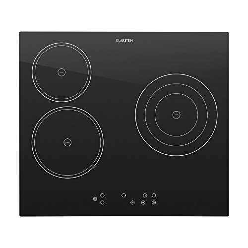 Klarstein Virtuosa Cocina encastrable de vitrocerámica (5300W Potencia, 59x52 cm, 3 Placas cerámica, Regulable 9 Niveles, Apagado automático, Temporizador, Material de Montaje)