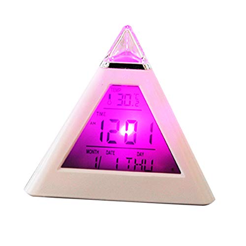 KoelrMsd Pirámide de Moda Creativa Reloj Digital Reloj de Temperatura 7 Colores Cambio de LED Luz de Fondo Reloj Despertador LED Hora Pantalla de Fecha
