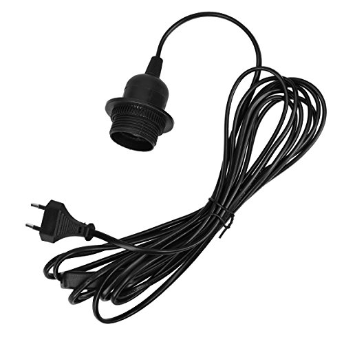 kwmobile portalámpara E27 de 5 m - cable de red con interruptor y casquillo - adaptador de lámpara con enchufe - base para bombilla en nero