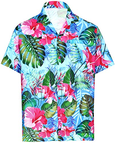 LA LEELA Casual Hawaiana Camisa para Hombre Señores Manga Corta Bolsillo Delantero Vacaciones Verano Hawaiian Shirt S-(in cms):96-101 Multi_6036