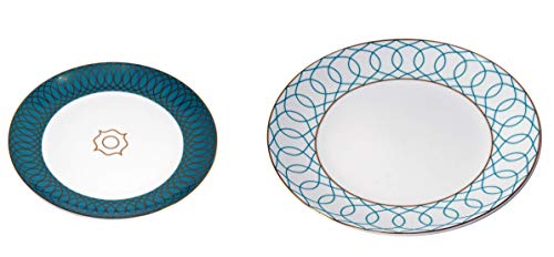 LA VITA VIVA Royal - Plato llano (porcelana, diámetro 21 cm, diámetro 26 cm), color turquesa y blanco