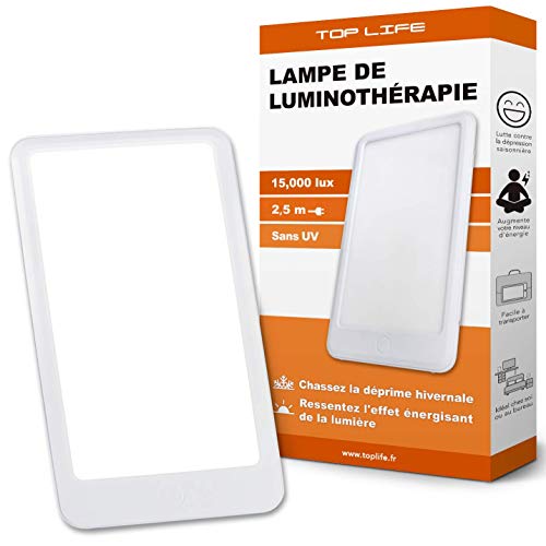 Lámpara de Luminoterapia 15000 lux - Luz Antidepresiva Potente - Lámpara de Día Ajustable de 3 Intensidades - Efectividad terapéutica Comprobada para Combatir la Depresión Estacional
