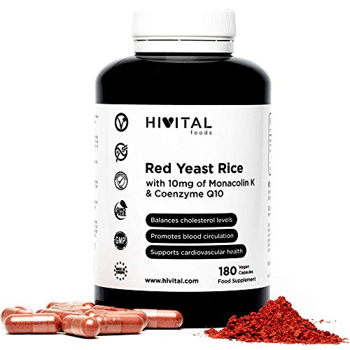 Levadura de Arroz Rojo con 10 mg de Monacolina K y 5 mg de Coenzima Q10 | 180 cápsulas vegetales | Suministro para 6 meses | Regula los niveles de colesterol sanguíneo | Libre de Citrininas Levadura de Arroz Rojo con 10 mg de Monacolina K y 5 mg de Coenzima Q10 | 180 cápsulas vegetales | Suministro para 6 meses | Regula los niveles de colesterol sanguíneo | Libre de Citrininas