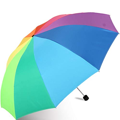 LIN HE SHOP Paraguas Plegable Triple para Rainy y Sunny Days Rainbow Umbrella 10 Rib Ribero de Acero Resistente al Viento 10 Colores Paraguas, Asa Recta Anti-UV Sun/Rain Stick Umbrella Manual Parasol